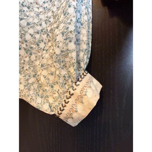 Free People If I Had You Printed Beaded Long Sleeve Sheer Peasant Blouse Large - Picture 6 of 11